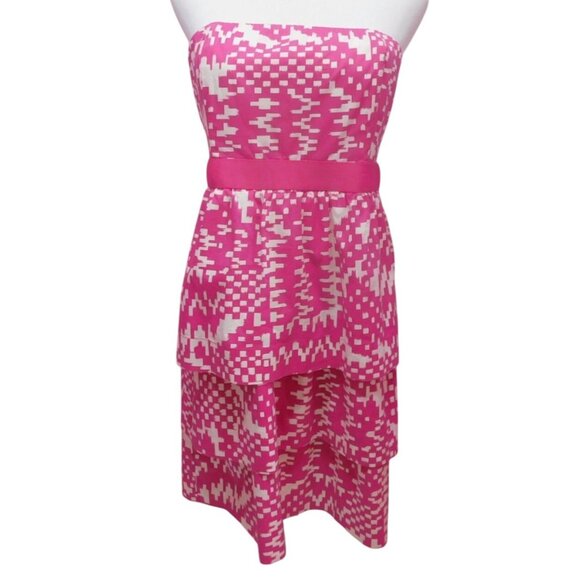 SALE Banana Republic Strapless Pink & White Abstract Tiered Dress Size 8 Cotton - Picture 1 of 10